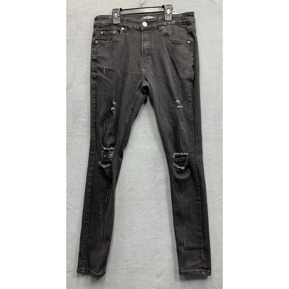 Serenede Mens Denim Jeans Destroyed Skinny Black Hip Hop Grunge Size 32x31 - Picture 1 of 16
